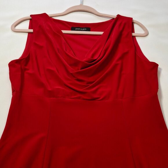 Jones Studio Red Cowl Neck Midi Dress Size 6 Empire Princess Fit & Flare Stretch - Picture 3 of 12